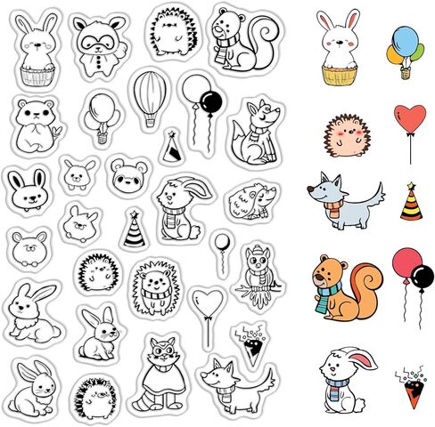Animal Balloon Clear Stamps Decorative Bunny Hedgehog Dog Puppy Rubber Silicone Stamp Seals Reusable for DIY Scrapbooking Journaling Decoration Paper Photo Card Making Paper Crafting in Saudi Arabia