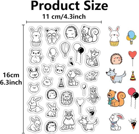 Animal Balloon Clear Stamps Decorative Bunny Hedgehog Dog Puppy Rubber Silicone Stamp Seals Reusable for DIY Scrapbooking Journaling Decoration Paper Photo Card Making Paper Crafting in Saudi Arabia