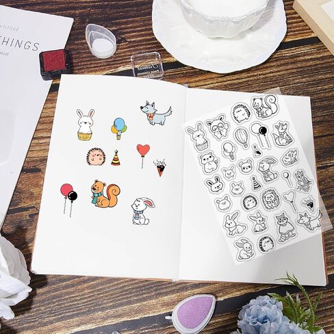 Animal Balloon Clear Stamps Decorative Bunny Hedgehog Dog Puppy Rubber Silicone Stamp Seals Reusable for DIY Scrapbooking Journaling Decoration Paper Photo Card Making Paper Crafting in Saudi Arabia
