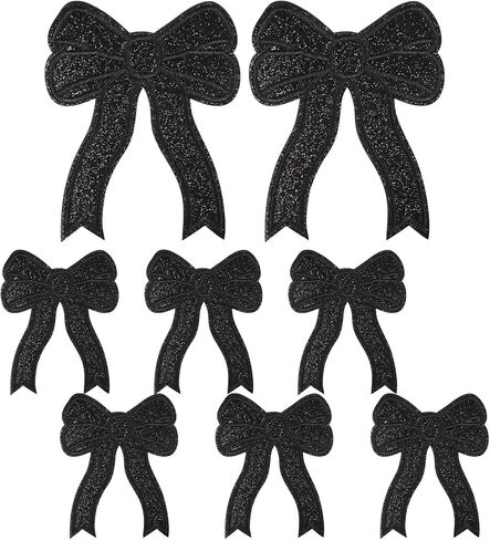 8PCS Large Black Bow Iron on Patches, Shiny Bow Embroidered Applique, Cute Bowknot Embroidered Patch for Sewing Backpacks, Jackets, Jeans, Hats, Shirts and Clothing in Saudi Arabia