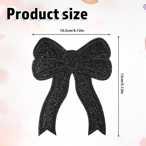 8PCS Large Black Bow Iron on Patches, Shiny Bow Embroidered Applique, Cute Bowknot Embroidered Patch for Sewing Backpacks, Jackets, Jeans, Hats, Shirts and Clothing in Saudi Arabia