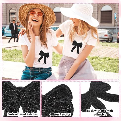8PCS Large Black Bow Iron on Patches, Shiny Bow Embroidered Applique, Cute Bowknot Embroidered Patch for Sewing Backpacks, Jackets, Jeans, Hats, Shirts and Clothing in Saudi Arabia