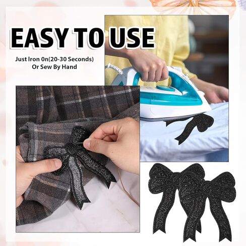 8PCS Large Black Bow Iron on Patches, Shiny Bow Embroidered Applique, Cute Bowknot Embroidered Patch for Sewing Backpacks, Jackets, Jeans, Hats, Shirts and Clothing in Saudi Arabia