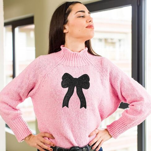 8PCS Large Black Bow Iron on Patches, Shiny Bow Embroidered Applique, Cute Bowknot Embroidered Patch for Sewing Backpacks, Jackets, Jeans, Hats, Shirts and Clothing in Saudi Arabia