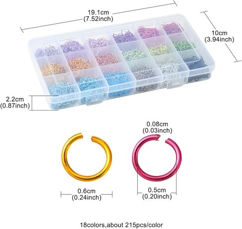 3870 Pcs 18 Colors Colorful 6mm Jump Rings Aluminum Wire Open Jump Ring Sets O Shape Round Rings Chainmaille Weaves for Necklace Bracelet Earrings Charm Jewelry Making Supplies(6mm) in Saudi Arabia