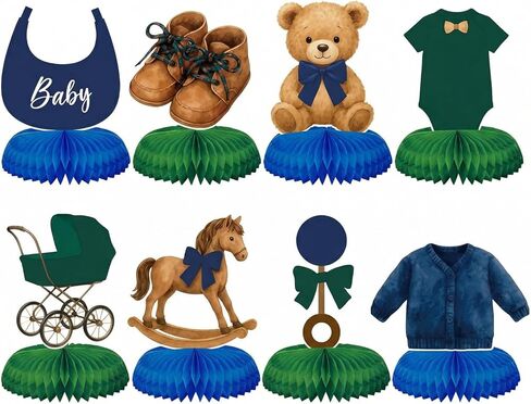 8 Pcs Tartan Plaid Style Bear Baby Shower Decorations Green Blue Bear Baby Shower Honeycomb Centerpieces 3D Table Decorations for Gender Reveal Birthday Party Supplies Table Centerpieces in Saudi Arabia