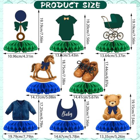 8 Pcs Tartan Plaid Style Bear Baby Shower Decorations Green Blue Bear Baby Shower Honeycomb Centerpieces 3D Table Decorations for Gender Reveal Birthday Party Supplies Table Centerpieces in Saudi Arabia