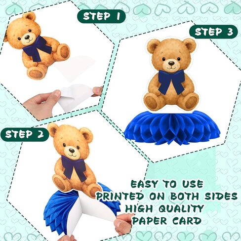 8 Pcs Tartan Plaid Style Bear Baby Shower Decorations Green Blue Bear Baby Shower Honeycomb Centerpieces 3D Table Decorations for Gender Reveal Birthday Party Supplies Table Centerpieces in Saudi Arabia