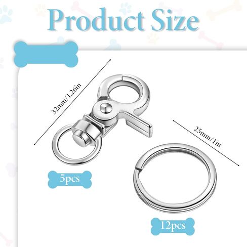 Dog Tag Clip, 17PCS Heavy Duty Quick Clips Cats & Dogs Collar Clip for ID Tags Stainless Steel Pet ID Name Tag Attachment Buckle Clips with Key Rings for Dog Cat Pets Collars Harness, Silver in Saudi Arabia