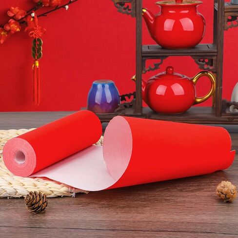 Red Xuan Paper Roll, Chinese Calligraphy Paper with 17cmx20m(6.7inx66ft), Spring Festival Scrolls Paper, Thicken Chinese Couplets/Chunlian/Duilian/Rice Paper (C) in Saudi Arabia