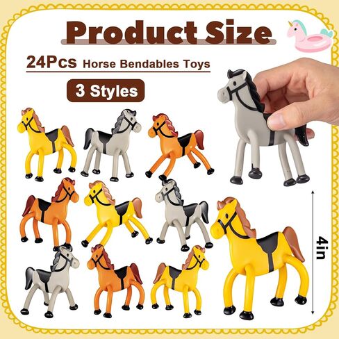 Meooeck Horse Party Favors Bendable Cowboy Decorations Horse Toy Figurine for Boy Girl Party Supplies, 3 Styles(24 Pcs) in Saudi Arabia