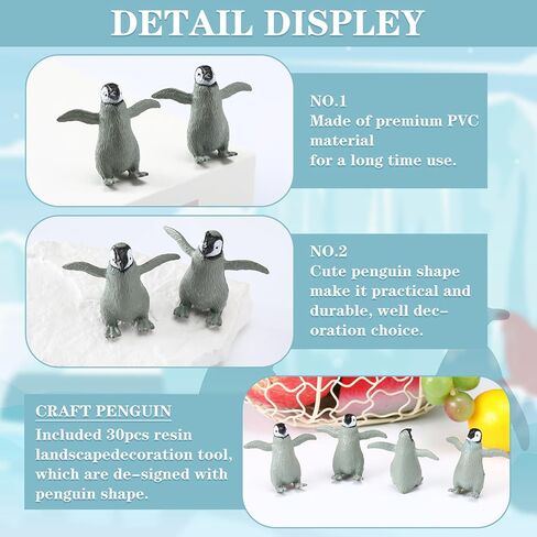 Kigley 30 Pcs Realistic Penguin Figurines, Plastic Polar Antarctic Animal Figures, Miniature Cartoon Cake Topper Penguin Characters Collection for Christmas Winter Birthday Gift Landscape Decor in Saudi Arabia