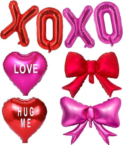 YQUQWN 8 PCS Valentines Day Balloon Set XOXO Letter Balloons Heart Bow Foil Balloons for Valentines Day Party Decorations Proposal Setups Wedding Backdrops in Saudi Arabia