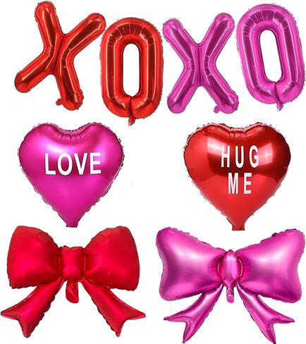 YQUQWN 8 PCS Valentines Day Balloon Set XOXO Letter Balloons Heart Bow Foil Balloons for Valentines Day Party Decorations Proposal Setups Wedding Backdrops in Saudi Arabia