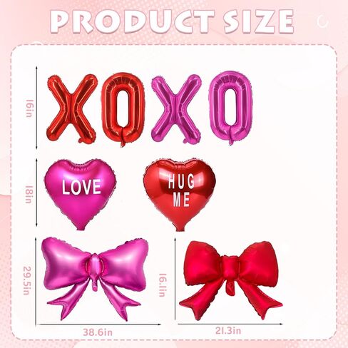 YQUQWN 8 PCS Valentines Day Balloon Set XOXO Letter Balloons Heart Bow Foil Balloons for Valentines Day Party Decorations Proposal Setups Wedding Backdrops in Saudi Arabia