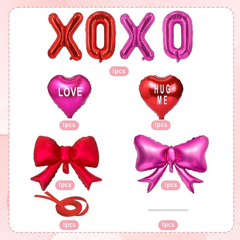 YQUQWN 8 PCS Valentines Day Balloon Set XOXO Letter Balloons Heart Bow Foil Balloons for Valentines Day Party Decorations Proposal Setups Wedding Backdrops in Saudi Arabia