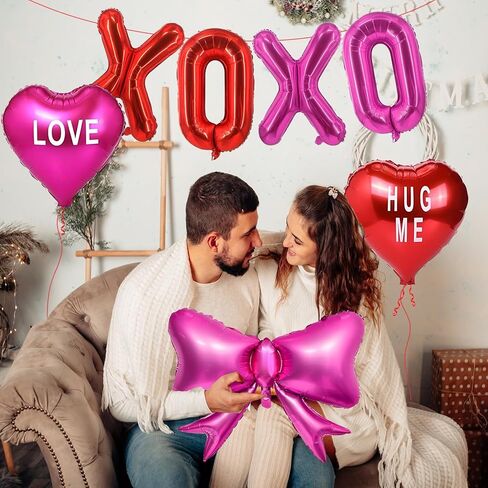 YQUQWN 8 PCS Valentines Day Balloon Set XOXO Letter Balloons Heart Bow Foil Balloons for Valentines Day Party Decorations Proposal Setups Wedding Backdrops in Saudi Arabia