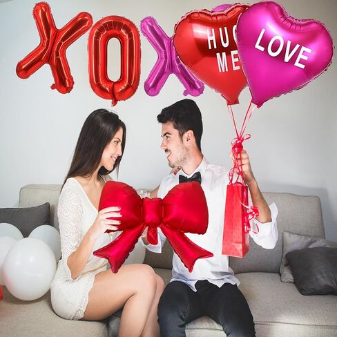 YQUQWN 8 PCS Valentines Day Balloon Set XOXO Letter Balloons Heart Bow Foil Balloons for Valentines Day Party Decorations Proposal Setups Wedding Backdrops in Saudi Arabia