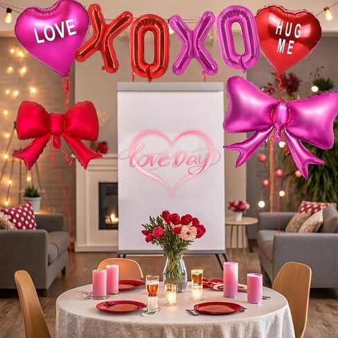 YQUQWN 8 PCS Valentines Day Balloon Set XOXO Letter Balloons Heart Bow Foil Balloons for Valentines Day Party Decorations Proposal Setups Wedding Backdrops in Saudi Arabia