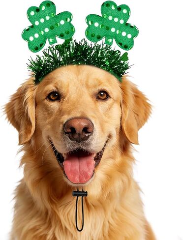 St. Patrick's Day Dog Outfits Costume Headband, Pet Sequins Shamrock Headband for Small Medium Dogs Cats Holiday Party Props Accessory in Saudi Arabia