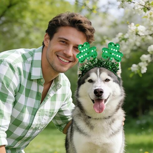 St. Patrick's Day Dog Outfits Costume Headband, Pet Sequins Shamrock Headband for Small Medium Dogs Cats Holiday Party Props Accessory in Saudi Arabia