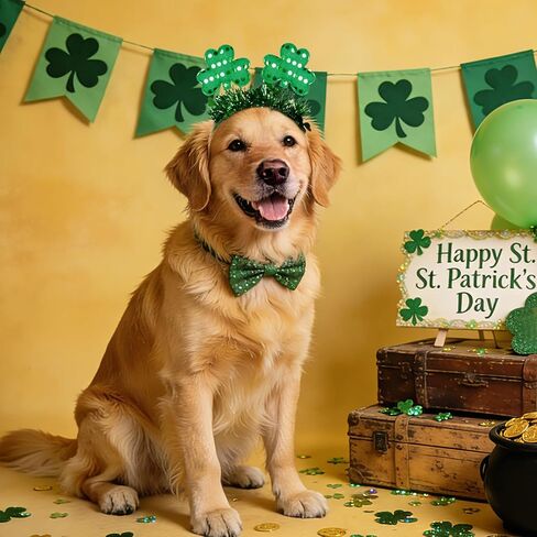 St. Patrick's Day Dog Outfits Costume Headband, Pet Sequins Shamrock Headband for Small Medium Dogs Cats Holiday Party Props Accessory in Saudi Arabia