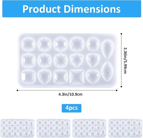 4 Pcs Resin Jewelry Molds Gemstone Silicone Resin Molds Clear Crystal Mold Jewelry Casting Mold for Making DIY Crafting, Earring, Pendant, Crafting Projects in Saudi Arabia