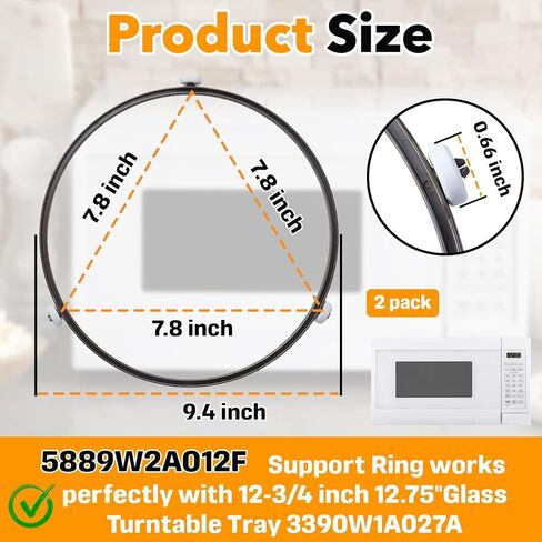 2 حزمة من حلقة دعم القرص الدوار للميكروويف مقاس 9.5 بوصة، تناسب صينية زجاجية مقاس 12.75 بوصة، بديلة لـ 5889W2A012F 5889W2A012D 5889W2A012P، متوافقة مع أجهزة الميكروويف MVH1670ST LMV1680BB in Kuwait