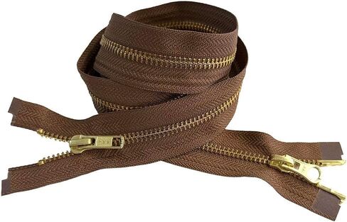 YKK #5 Brass Two-Way Medium Weight Metal Jacket Zipper Automatic Lock Slider Separating - Choose Color Seal Brown # 568 - Length (1 Zipper) Made in The United States. (Seal Brown, 22" Inches) in Saudi Arabia