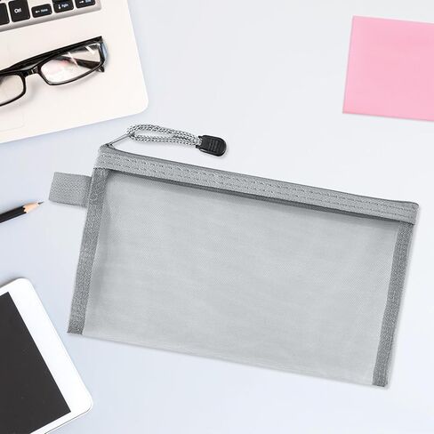 Crafts Pencil Marker Cases Mesh Pencil Pouch with Zipper,Transparent Stationery Bag for Office Supplies,Lightweight Flat Pen Case,Grey in Saudi Arabia