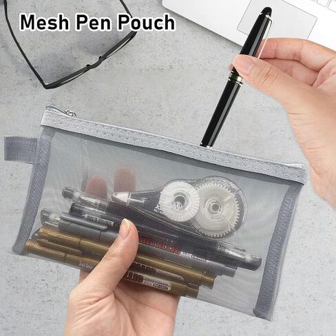 Crafts Pencil Marker Cases Mesh Pencil Pouch with Zipper,Transparent Stationery Bag for Office Supplies,Lightweight Flat Pen Case,Grey in Saudi Arabia