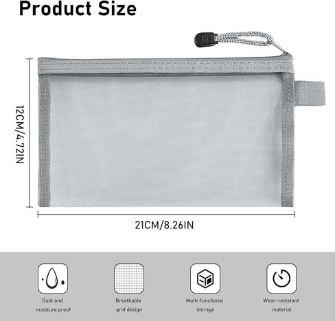 Crafts Pencil Marker Cases Mesh Pencil Pouch with Zipper,Transparent Stationery Bag for Office Supplies,Lightweight Flat Pen Case,Grey in Saudi Arabia
