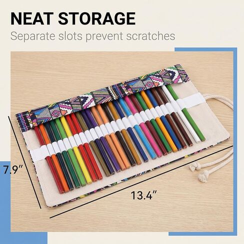 Colored Pencil Case, Pencil Roll Up Case with 24 Slots, Ethnic Style Canvas Wrap for Drawing Tools, Tie Closure for Travel, Studio, and Desk Storage in Saudi Arabia