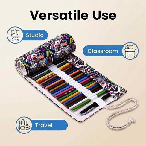 Colored Pencil Case, Pencil Roll Up Case with 24 Slots, Ethnic Style Canvas Wrap for Drawing Tools, Tie Closure for Travel, Studio, and Desk Storage in Saudi Arabia