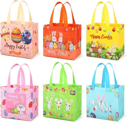 YANGTE 12 Pack Kid Easter Baskets with Handle, Reusable Easter Gift Tote Bag Bulk Non Woven Goodie Bags Party Bags for Egg Hunt Holiday Party Supplies in Saudi Arabia