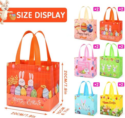 YANGTE 12 Pack Kid Easter Baskets with Handle, Reusable Easter Gift Tote Bag Bulk Non Woven Goodie Bags Party Bags for Egg Hunt Holiday Party Supplies in Saudi Arabia