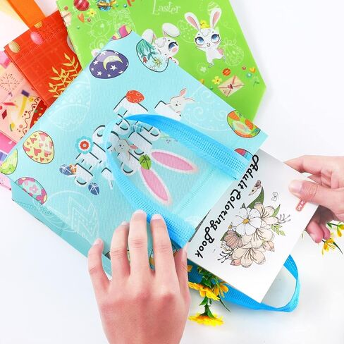 YANGTE 12 Pack Kid Easter Baskets with Handle, Reusable Easter Gift Tote Bag Bulk Non Woven Goodie Bags Party Bags for Egg Hunt Holiday Party Supplies in Saudi Arabia