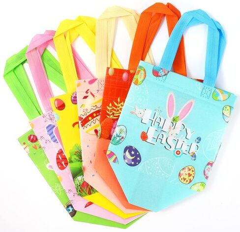 YANGTE 12 Pack Kid Easter Baskets with Handle, Reusable Easter Gift Tote Bag Bulk Non Woven Goodie Bags Party Bags for Egg Hunt Holiday Party Supplies in Saudi Arabia