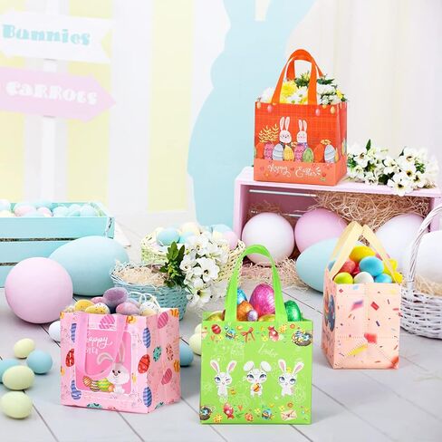YANGTE 12 Pack Kid Easter Baskets with Handle, Reusable Easter Gift Tote Bag Bulk Non Woven Goodie Bags Party Bags for Egg Hunt Holiday Party Supplies in Saudi Arabia