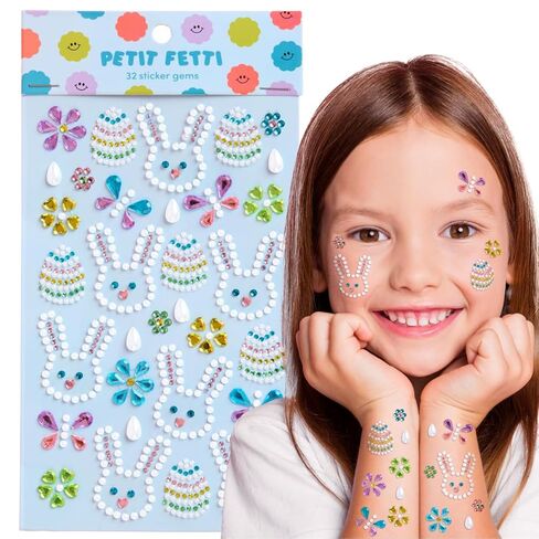xo, Fetti Kids Easter Gem Set – 32 Sticker Set | Kids Party, Gems, Easter, Spring, Bunny, Eggs, Butterfly, Pastel, Jewels, Stickers, Face, Body, Basket in Saudi Arabia