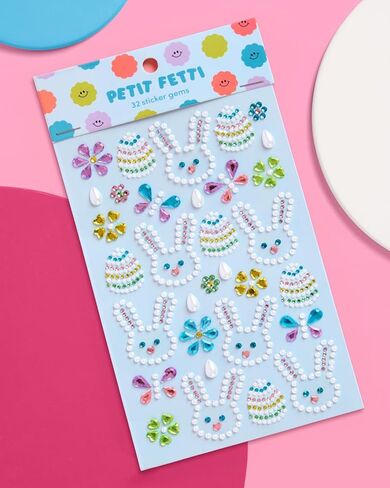 xo, Fetti Kids Easter Gem Set – 32 Sticker Set | Kids Party, Gems, Easter, Spring, Bunny, Eggs, Butterfly, Pastel, Jewels, Stickers, Face, Body, Basket in Saudi Arabia