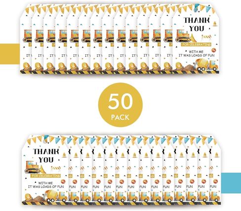 50pcs Construction Thank You Tags, Dump Truck Gift Tag with String for Boys Birthday, Engineering Vehicles Thank You Paper Tags for Gender Reveal Party Favors in Saudi Arabia