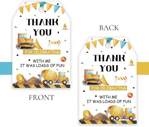 50pcs Construction Thank You Tags, Dump Truck Gift Tag with String for Boys Birthday, Engineering Vehicles Thank You Paper Tags for Gender Reveal Party Favors in Saudi Arabia