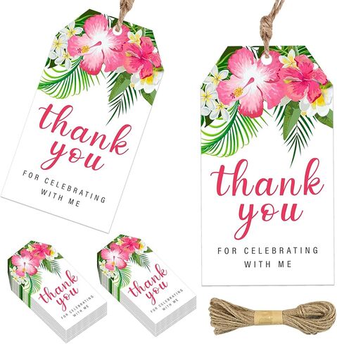 لوازم زينة حفلات هاوايان لوا، 50 قطعة من علامات الشكر الاستوائية مع سلسلة ديكور حفلات أعياد الميلاد الاستوائية في الصيف وزهرة الشاطئ وبطاقات ورقية لعيد ميلاد هاواي وحفلات الزفاف وحفلات استقبال المولود الجديد in Kuwait