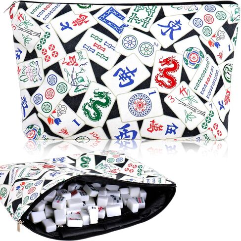 Empty Mahjong Tile Bag Black Printed Zipper Mahjong Case Tile Storage Holder Pouch for Travel Party Game Accessories in Saudi Arabia