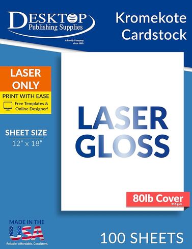 12" x 18" Kromekote Gloss Cover Paper – Single-Sided Gloss – 80lb Cover – Heavyweight Poster & Packaging Stock – 100 Sheets in Saudi Arabia