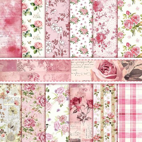 Konsait 24 Sheets Pink Flower Scrapbook Paper 12x12, Double Sided Rose Patterned Paper Floral Decorative Cardstock Pad Origami Papers for Card Making Romantic Scrapbook Supplies in Saudi Arabia