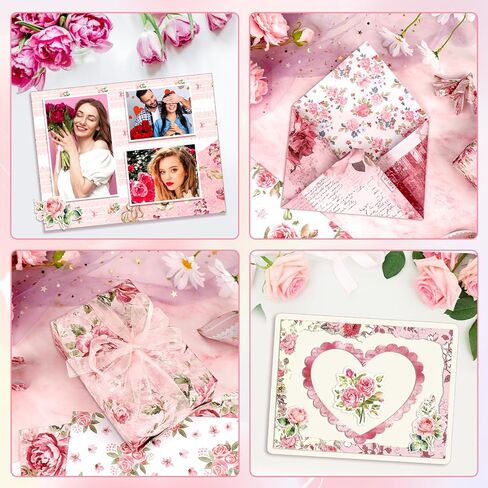 Konsait 24 Sheets Pink Flower Scrapbook Paper 12x12, Double Sided Rose Patterned Paper Floral Decorative Cardstock Pad Origami Papers for Card Making Romantic Scrapbook Supplies in Saudi Arabia