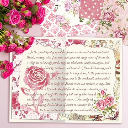 Konsait 24 Sheets Pink Flower Scrapbook Paper 12x12, Double Sided Rose Patterned Paper Floral Decorative Cardstock Pad Origami Papers for Card Making Romantic Scrapbook Supplies in Saudi Arabia