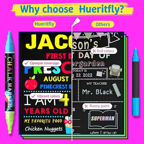 16 Colors 8 Pack Dual Tip Liquid Chalk Markers Erasable for Blackboard, Chalkboards Signs, Car Windows, Glass, Menu, Planner, Reversible Tip Chalk Pens for Tip First Day of School Sign in Saudi Arabia